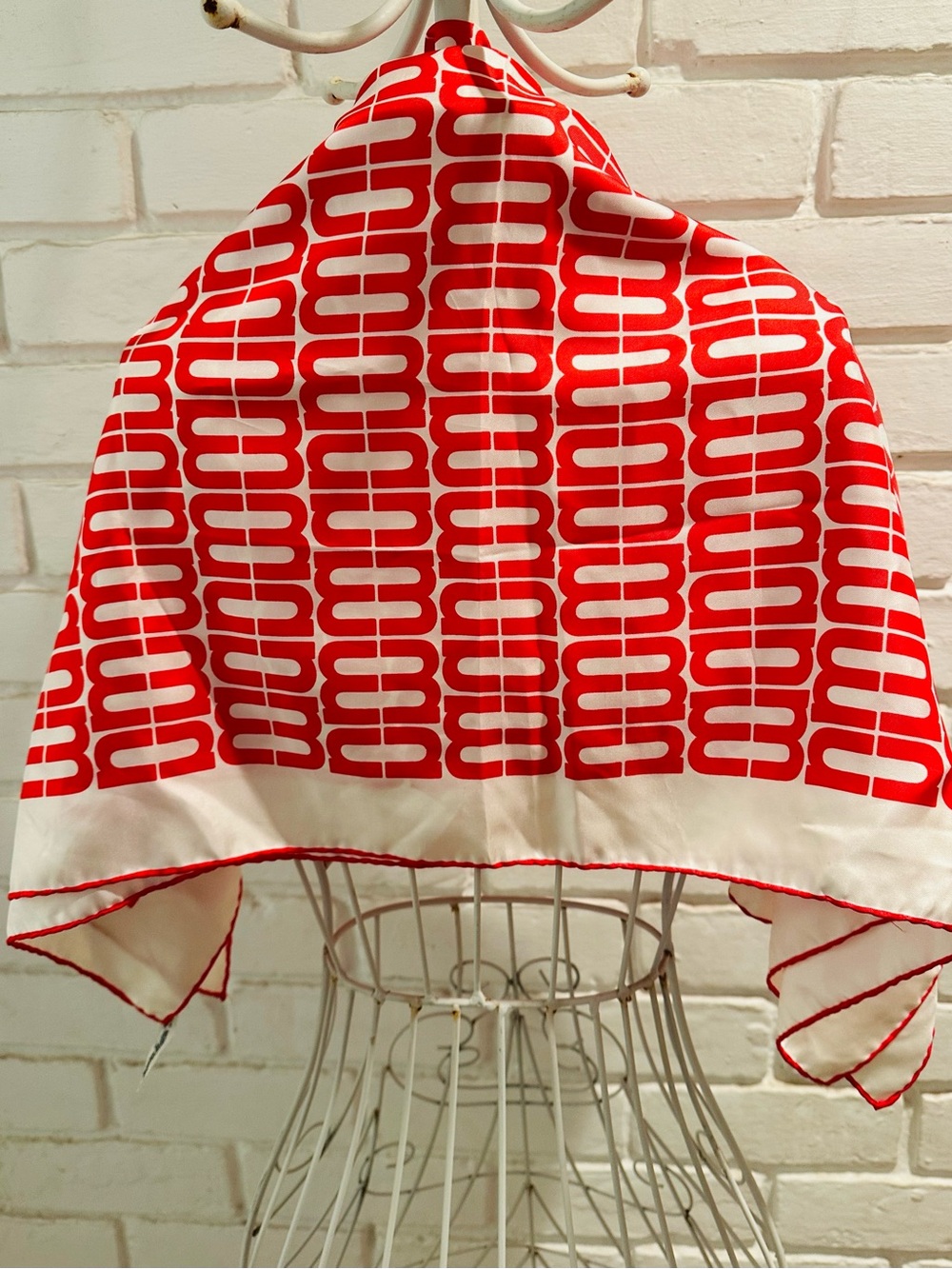 Vintage 90s Neiman Marcus Red and White Silk Scarf